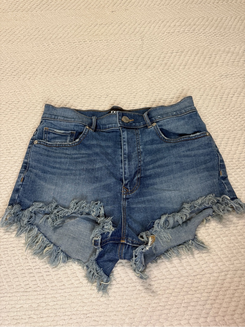 Express Distressed High-Rise Denim Shorts - Blue